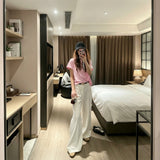 No odor, high-end texture, beige wide-leg jeans / delicate texture, drape, slimming, refreshing, high-end