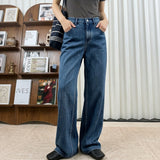 No odor full diamond silk denim straight-leg wide-leg pants