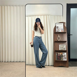No odor full diamond silk denim straight-leg wide-leg pants