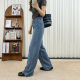 No odor full diamond silk denim straight-leg wide-leg pants