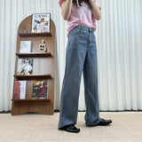No odor full diamond silk denim straight-leg wide-leg pants