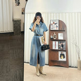 No odor belt denim shirt dress / the slit design shows too much aura Water-washed gradient denim maxi dress