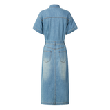 No odor belt denim shirt dress / the slit design shows too much aura Water-washed gradient denim maxi dress