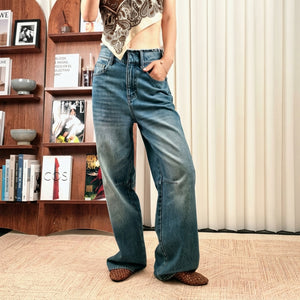 Non-odorous raw edge waistband jeans