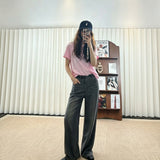 No odor full diamond silk denim straight-leg wide-leg pants