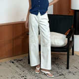 Heavy industry hollow embroidery white straight-leg jeans