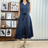No odor heavy industry hollow embroidery denim vest skirt
