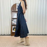 No odor heavy industry hollow embroidery denim vest skirt