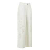 Heavy industry hollow embroidery white straight-leg jeans
