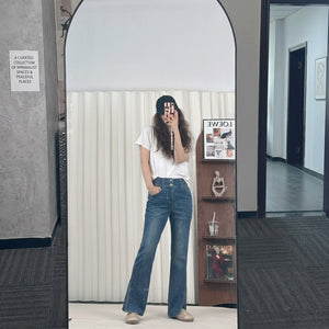 Non-odorous hot-stamped micro-relaxed jeans
