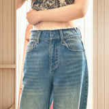 Non-odorous raw edge waistband jeans